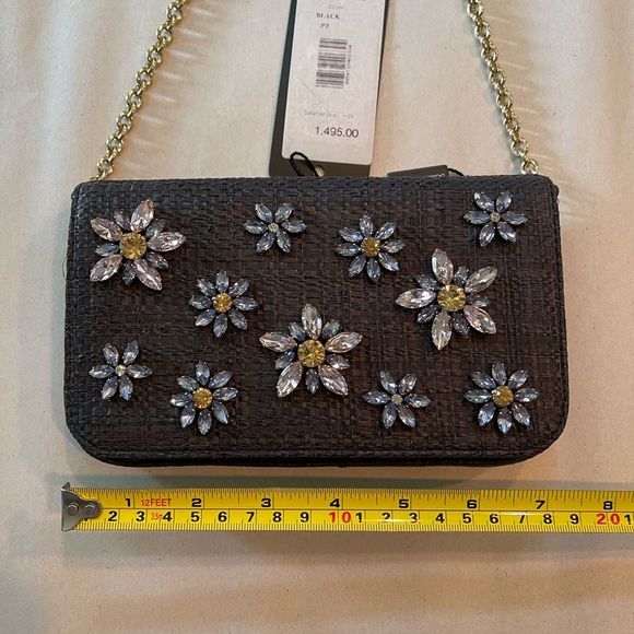 Dolce&Gabbana Floral Embellished Black Raffia Clutch NWT Pristine Condition - Picture 6 of 12